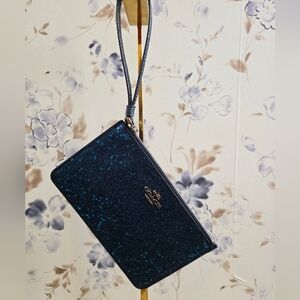 Coach Navy Blue Glitter Star Wristlet